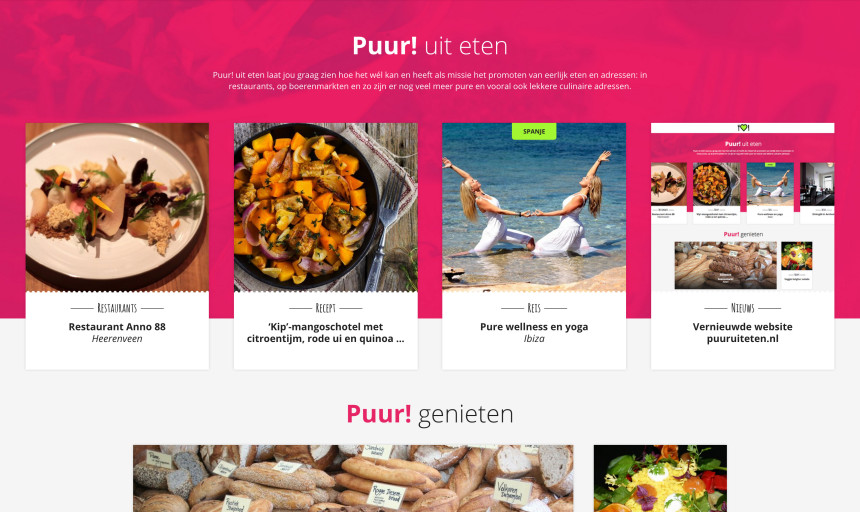 Nieuwe website Puur! uit eten puuruiteten puuruiteten.nl pure hofspots biologisch duurzaam